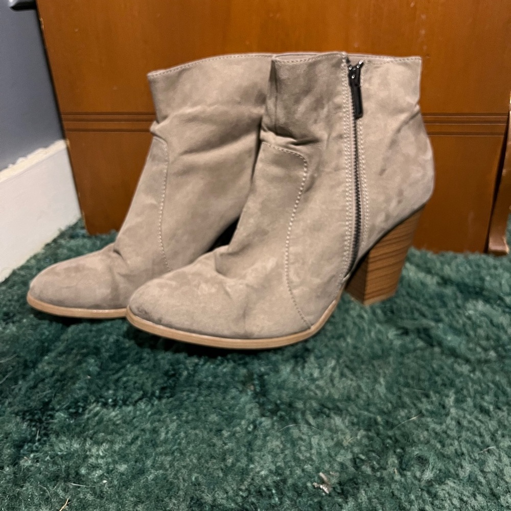 JustFab Taupe Heeled Ankle Boots - Picture 2 of 5